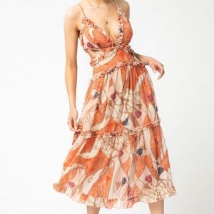 Orange Midi Dress Tropical Print Orange Midi Dress
